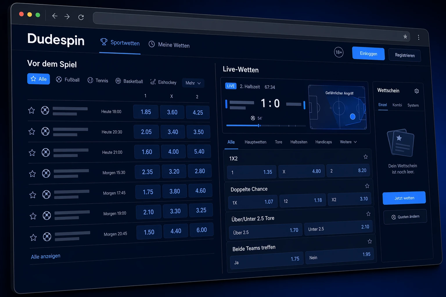 Wie Dudespin Sports Betting funktioniert: Pre-Match und Live-Wetten